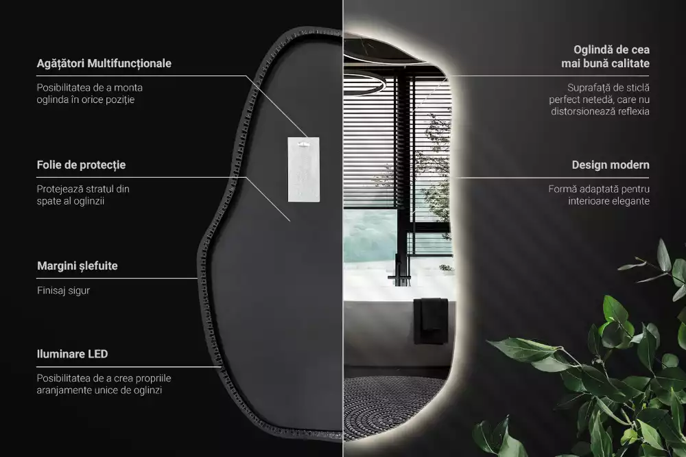 Miroir mural lumineux forme irrégulière