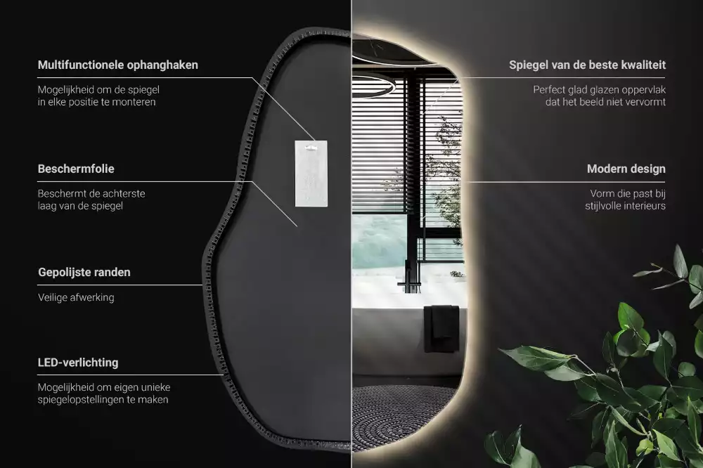 Miroir mural lumineux forme irrégulière