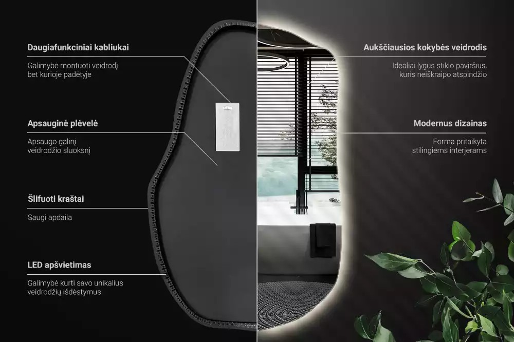 Miroir mural lumineux forme irrégulière