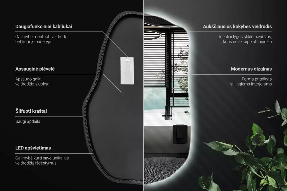 Miroir mural lumineux forme irrégulière