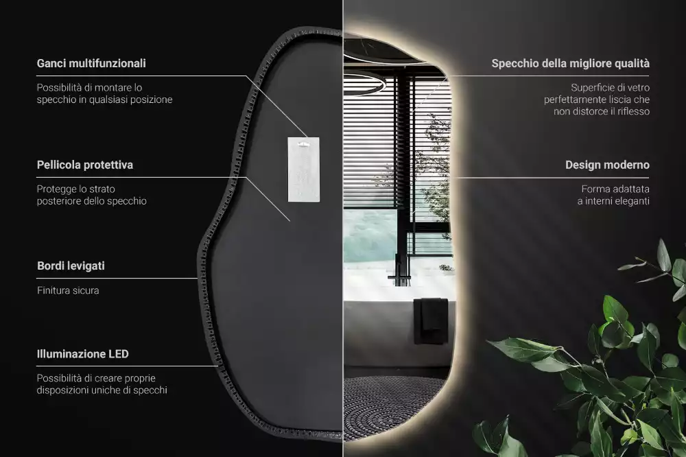 Miroir mural lumineux forme irrégulière