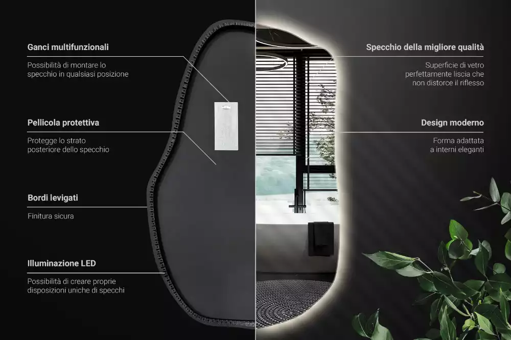 Miroir mural lumineux forme irrégulière