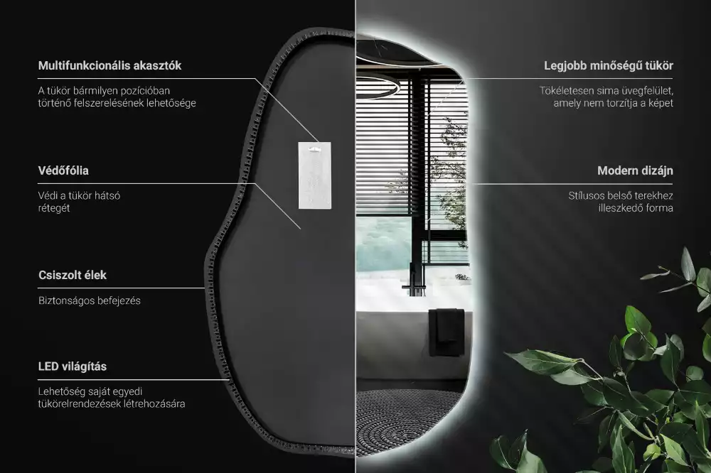 Miroir mural lumineux forme irrégulière