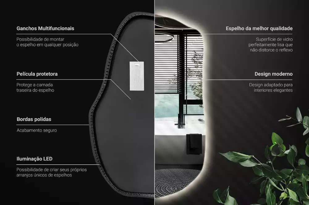 Miroir mural lumineux forme irrégulière