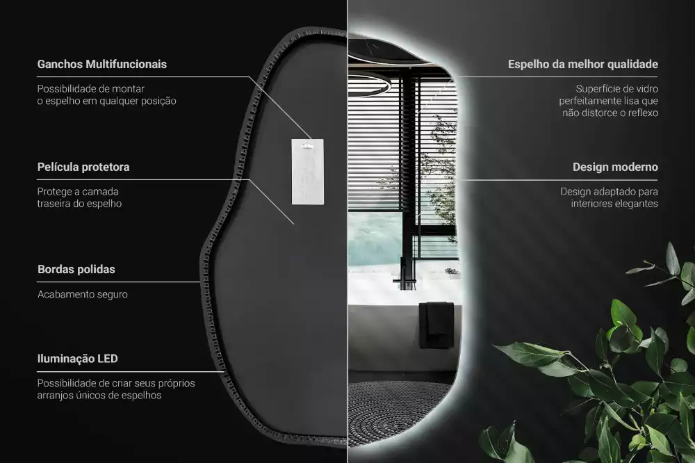 Miroir mural lumineux forme irrégulière