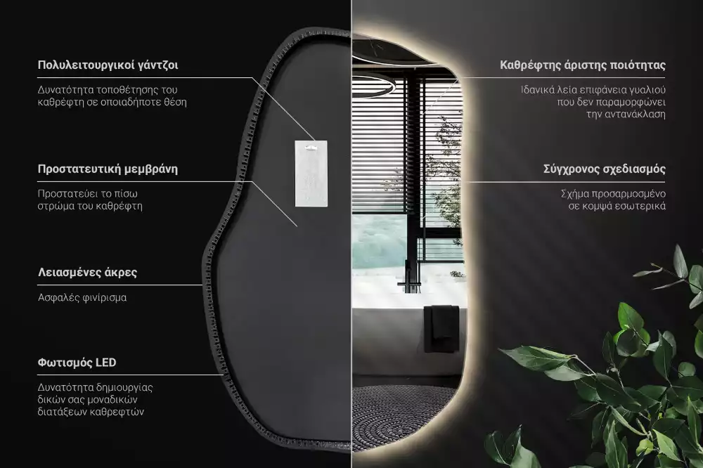 Miroir mural lumineux forme irrégulière