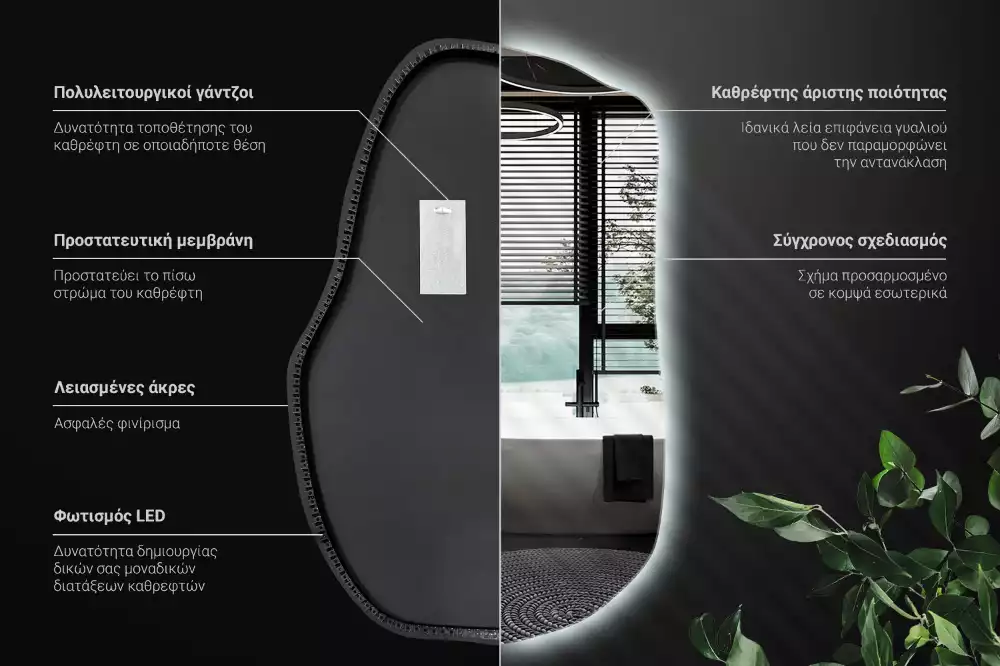 Miroir mural lumineux forme irrégulière