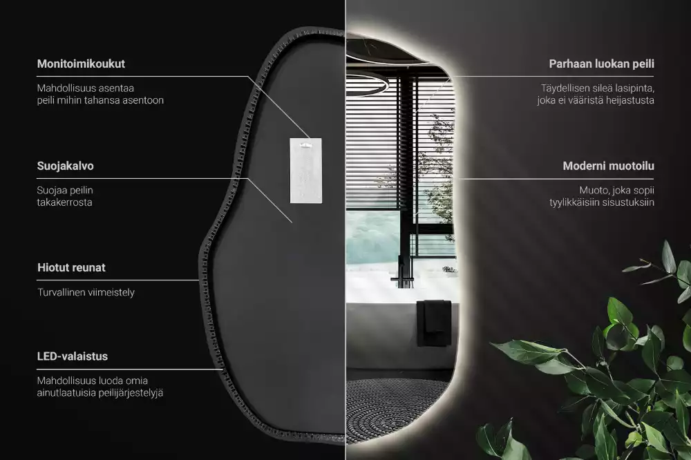 Miroir mural lumineux forme irrégulière