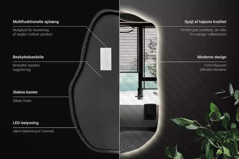 Miroir mural lumineux forme irrégulière
