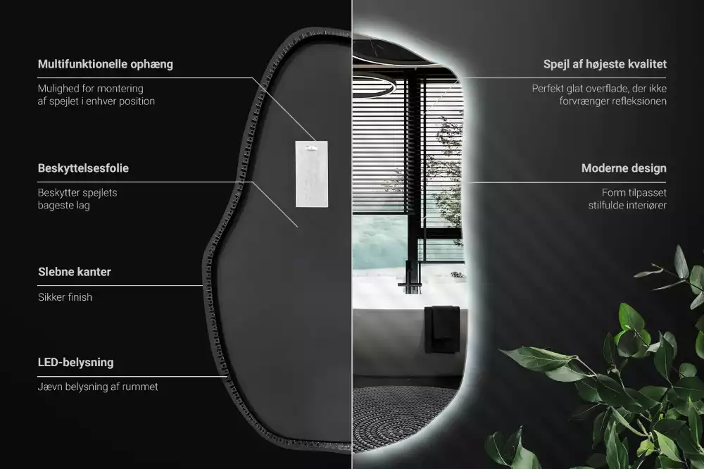 Miroir mural lumineux forme irrégulière