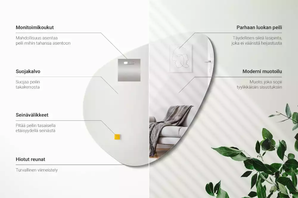 Miroir suspendu de forme organique moderne