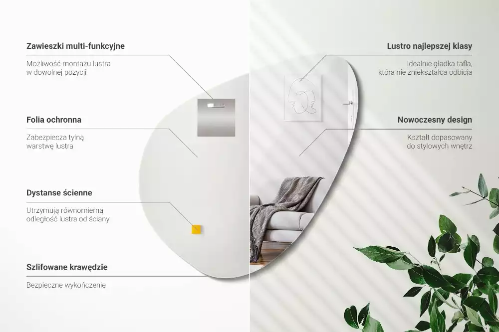 Miroir suspendu de forme organique moderne