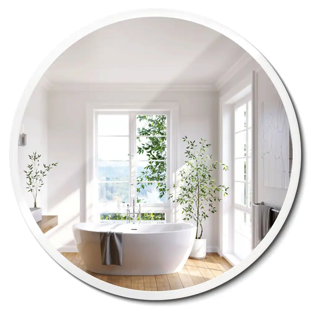 Miroir rond suspendu avec cadre blanc
