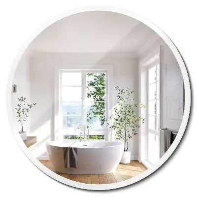 Miroir rond suspendu avec cadre blanc