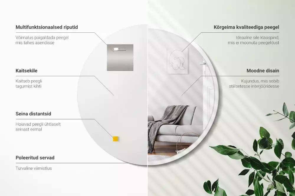 Miroir rond suspendu avec cadre blanc