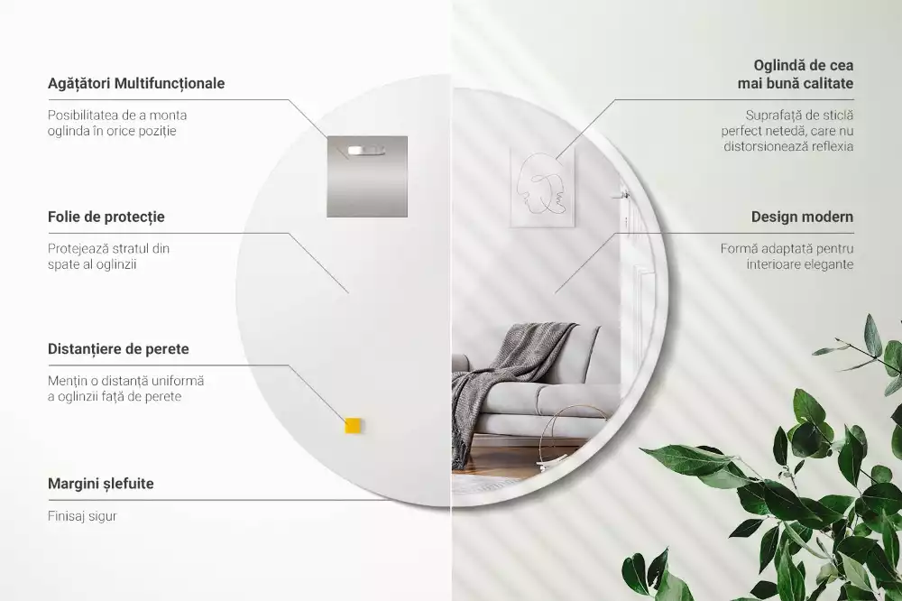 Miroir rond suspendu avec cadre blanc