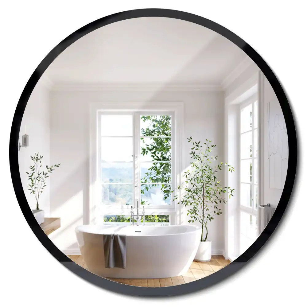 Miroir rond suspendu avec cadre noir