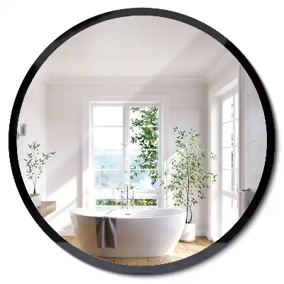 Miroir rond suspendu avec cadre noir