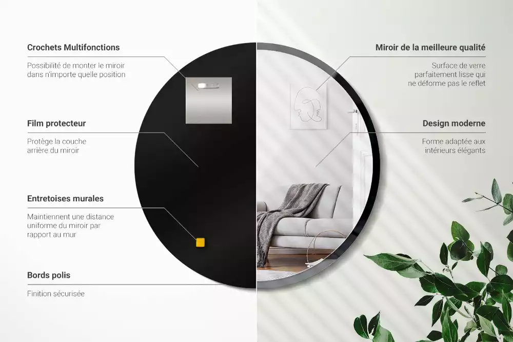 Miroir rond suspendu avec cadre noir