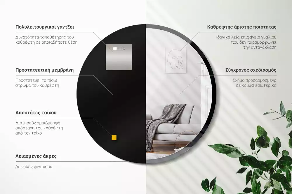 Miroir rond suspendu avec cadre noir