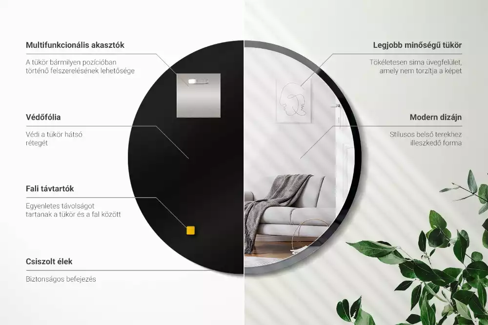 Miroir rond suspendu avec cadre noir