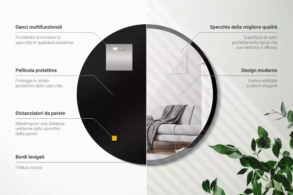 Miroir rond suspendu avec cadre noir
