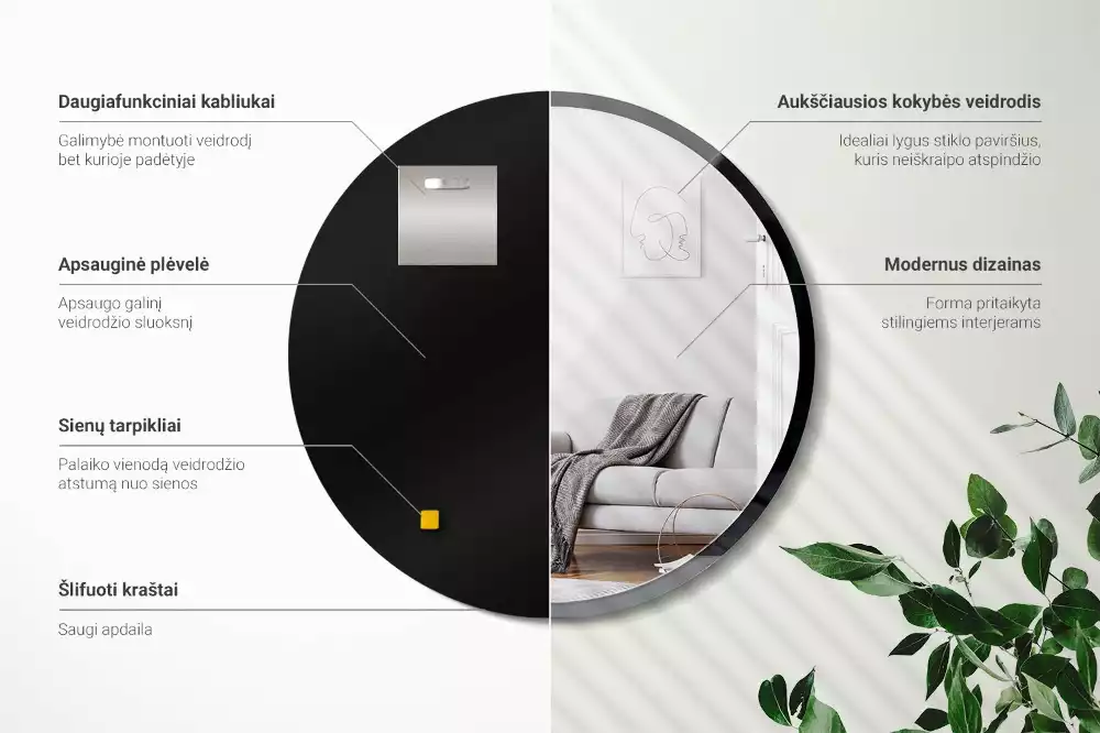 Miroir rond suspendu avec cadre noir