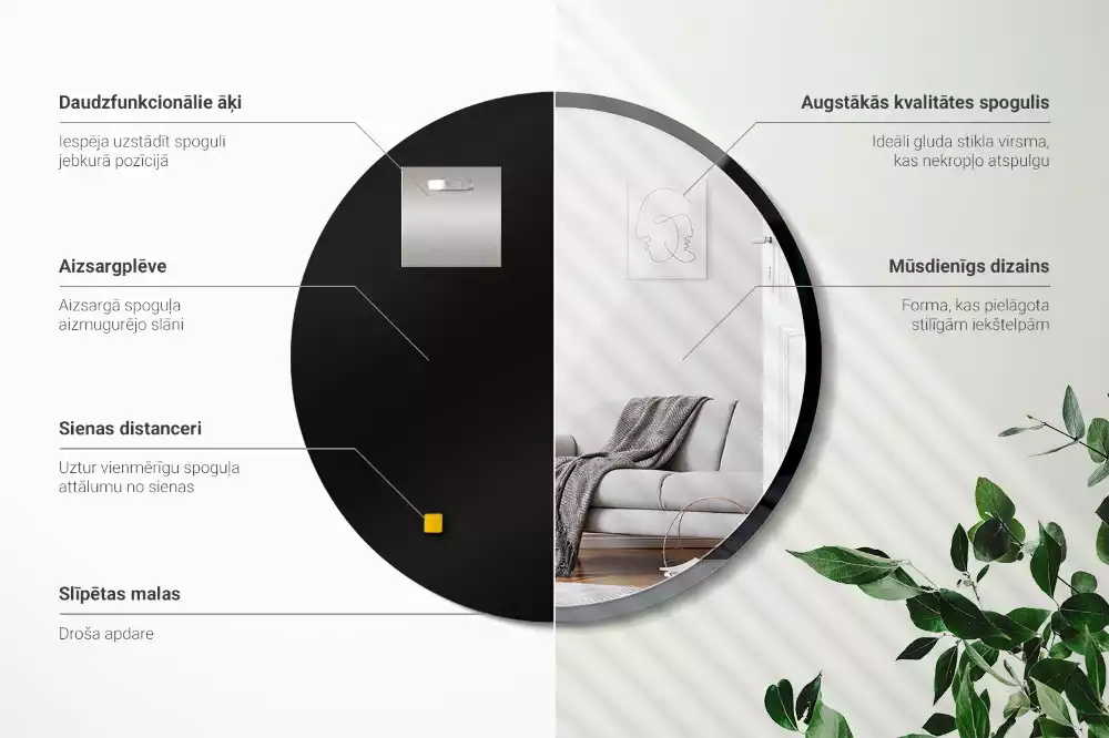 Miroir rond suspendu avec cadre noir