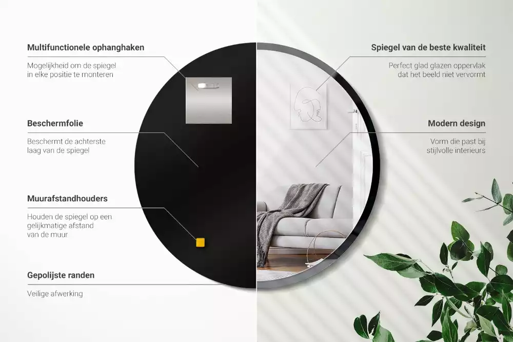 Miroir rond suspendu avec cadre noir