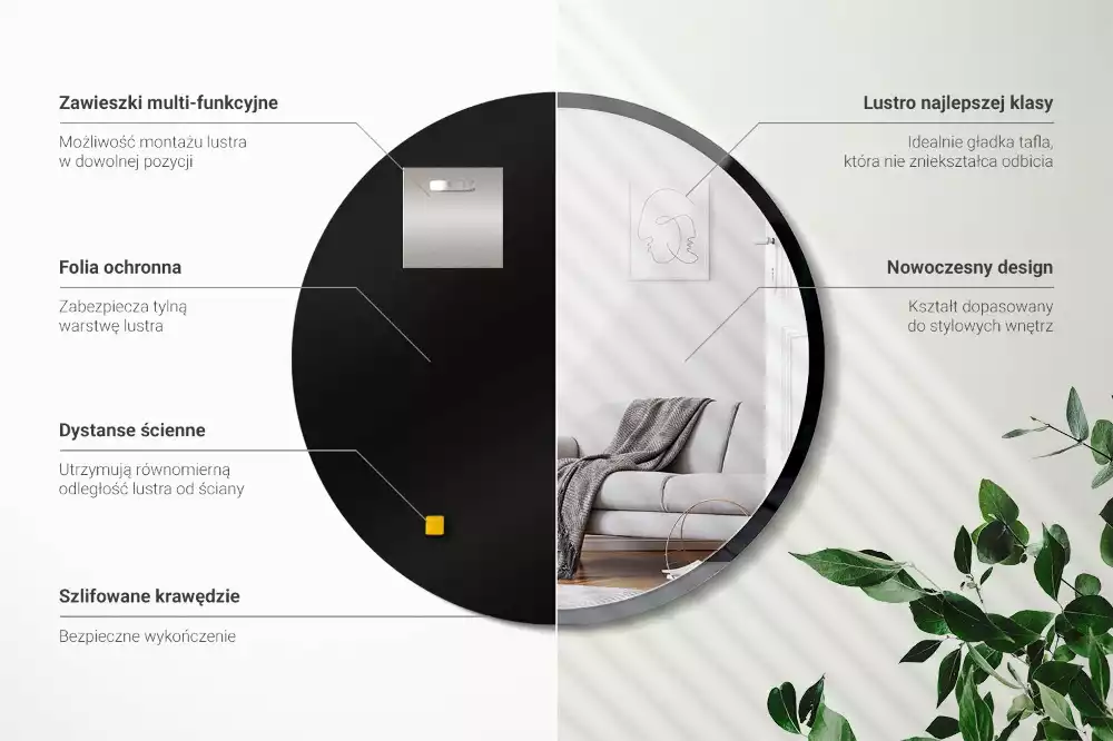 Miroir rond suspendu avec cadre noir