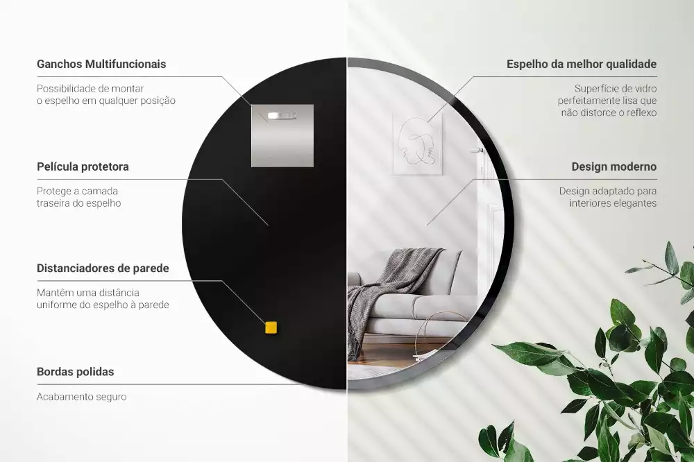Miroir rond suspendu avec cadre noir