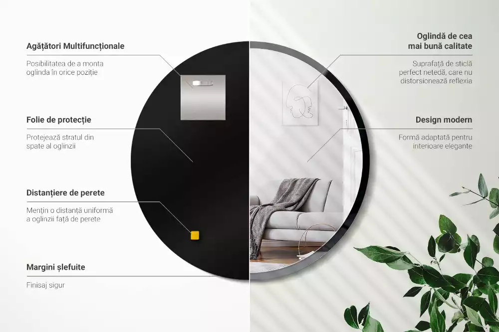 Miroir rond suspendu avec cadre noir