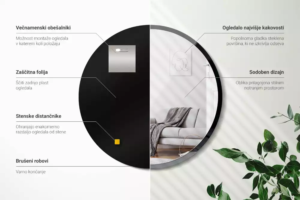 Miroir rond suspendu avec cadre noir