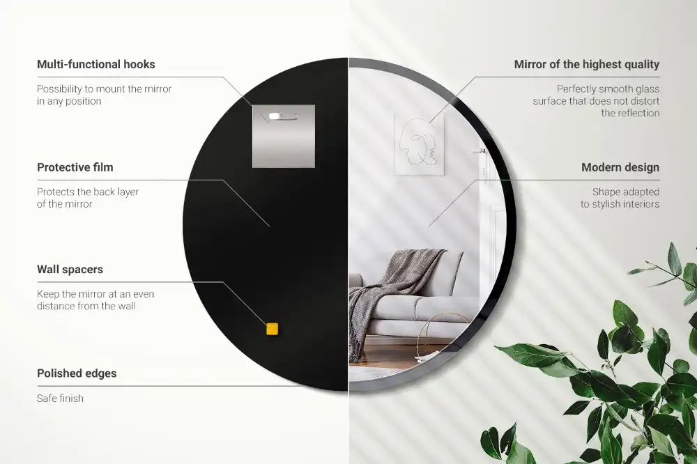 Miroir rond suspendu avec cadre noir