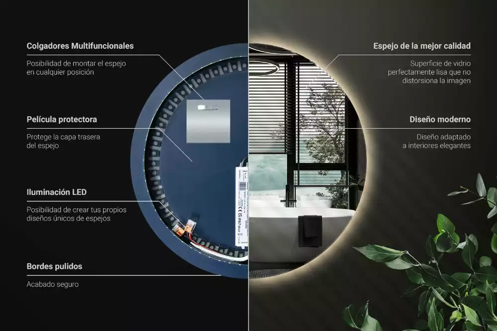 Miroir rond moderne avec éclairage LED par rétroéclairage