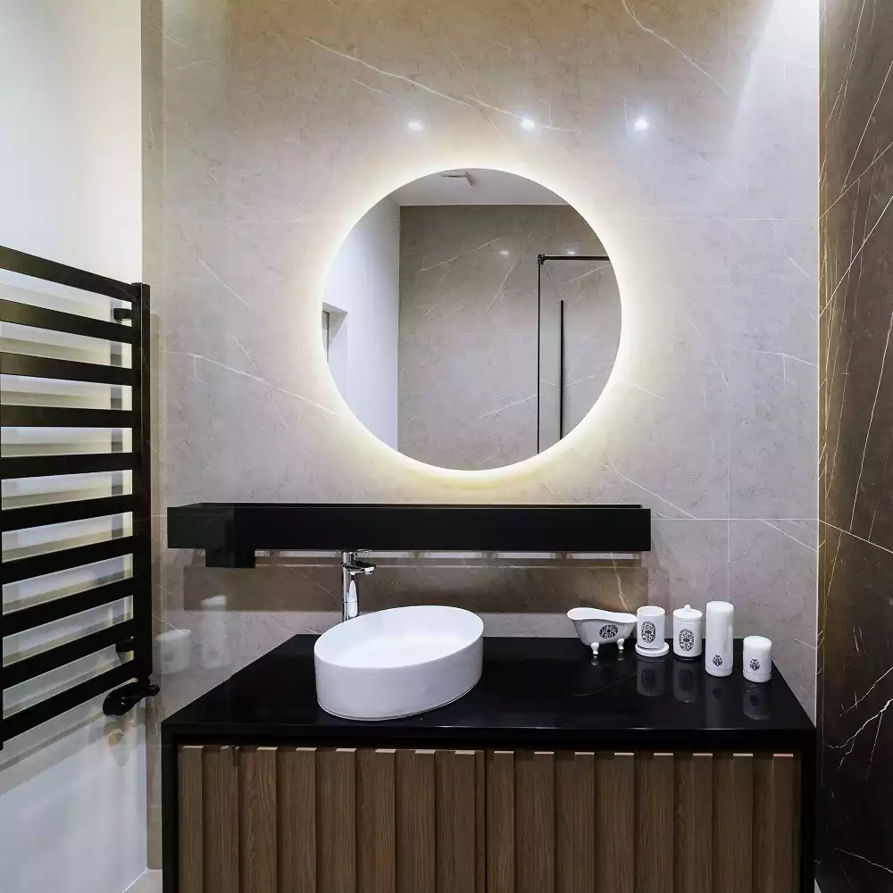 Miroir rond moderne avec éclairage LED par rétroéclairage