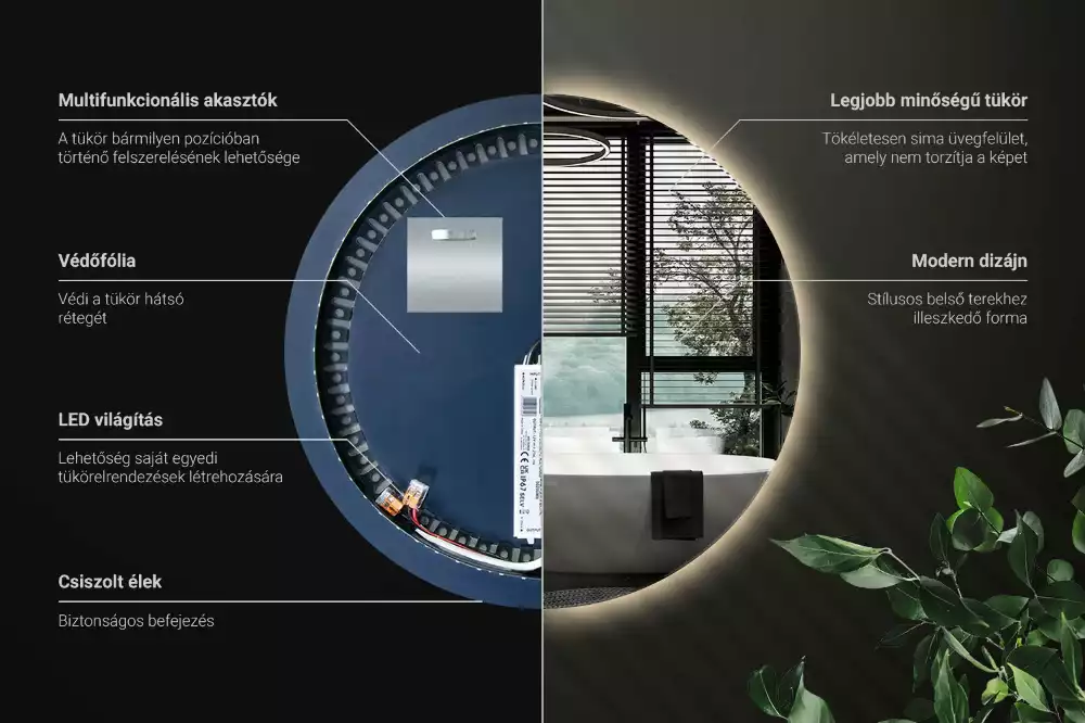 Miroir rond moderne avec éclairage LED par rétroéclairage