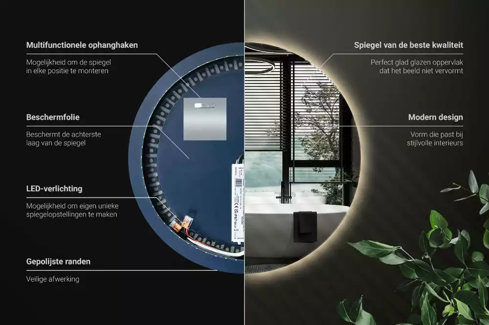 Miroir rond moderne avec éclairage LED par rétroéclairage