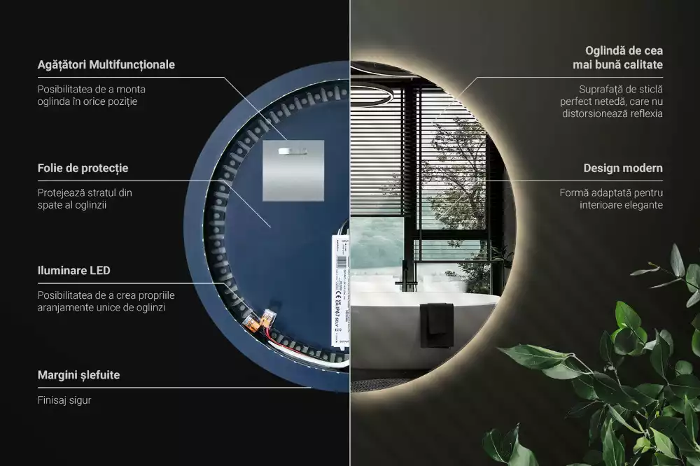 Miroir rond moderne avec éclairage LED par rétroéclairage