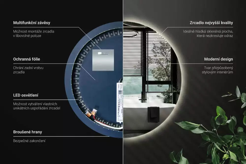 Miroir rond moderne avec éclairage LED par rétroéclairage