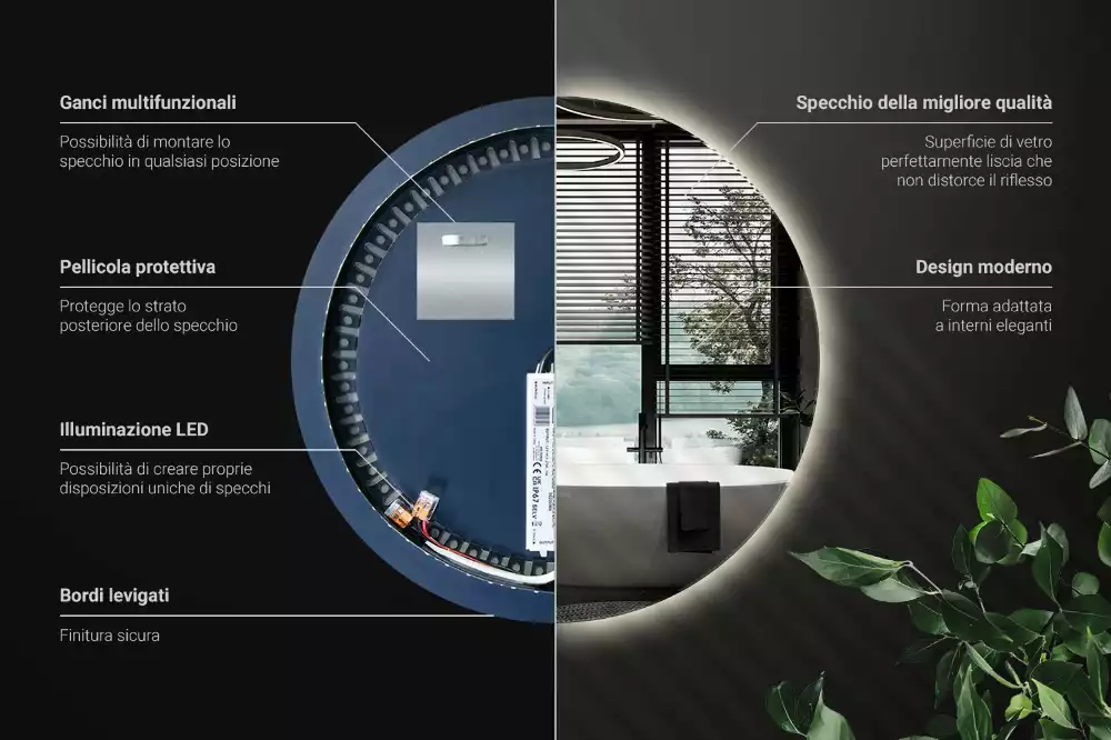Miroir rond moderne avec éclairage LED par rétroéclairage