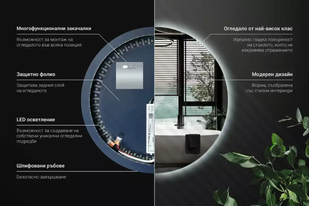 Miroir rond moderne avec éclairage LED par rétroéclairage
