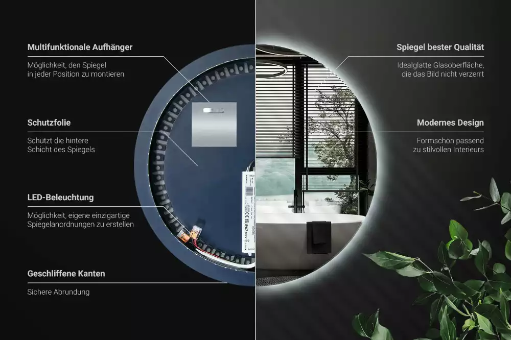 Miroir rond moderne avec éclairage LED par rétroéclairage