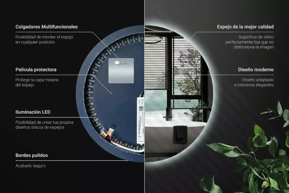 Miroir rond moderne avec éclairage LED par rétroéclairage
