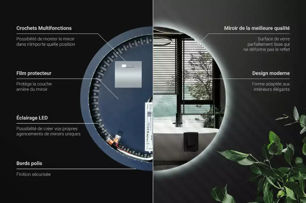 Miroir rond moderne avec éclairage LED par rétroéclairage