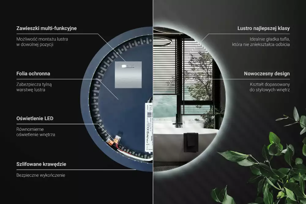 Miroir rond moderne avec éclairage LED par rétroéclairage