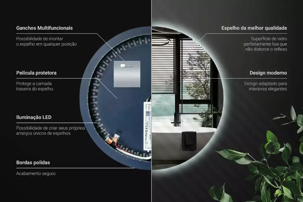 Miroir rond moderne avec éclairage LED par rétroéclairage