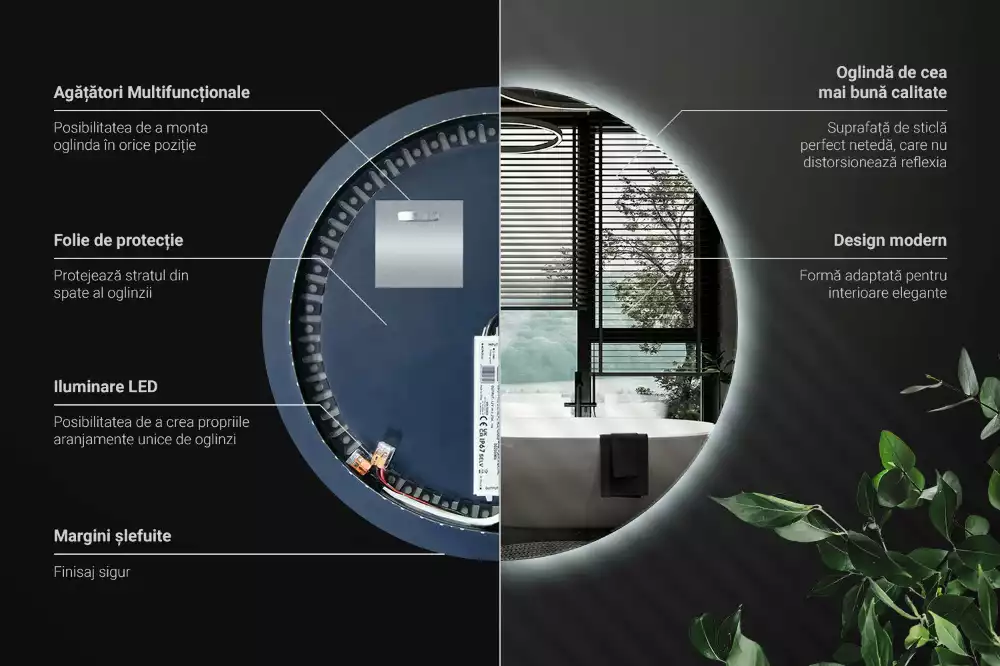 Miroir rond moderne avec éclairage LED par rétroéclairage