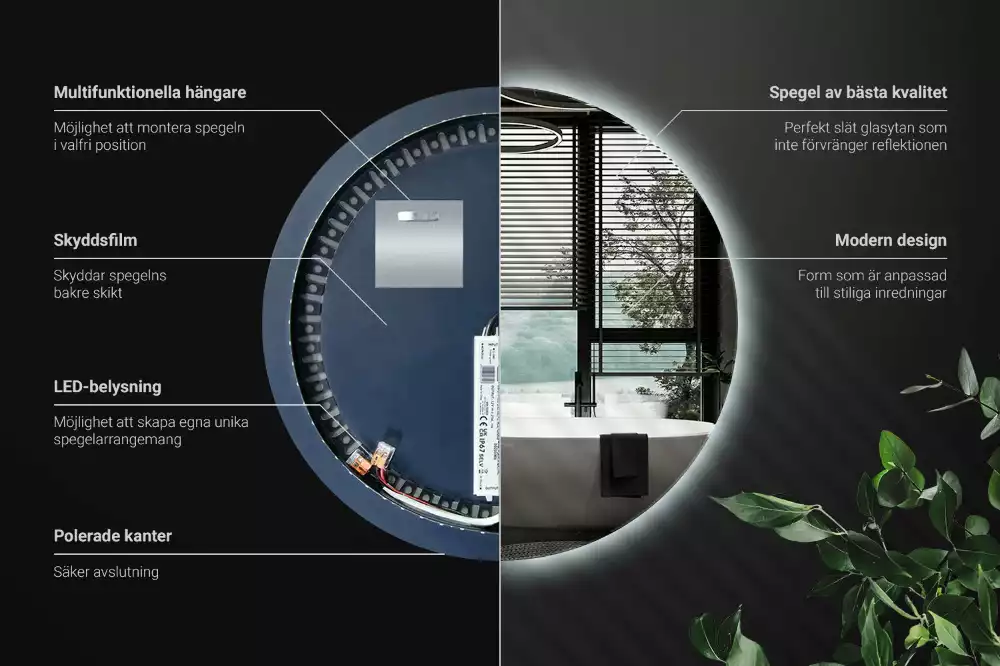 Miroir rond moderne avec éclairage LED par rétroéclairage