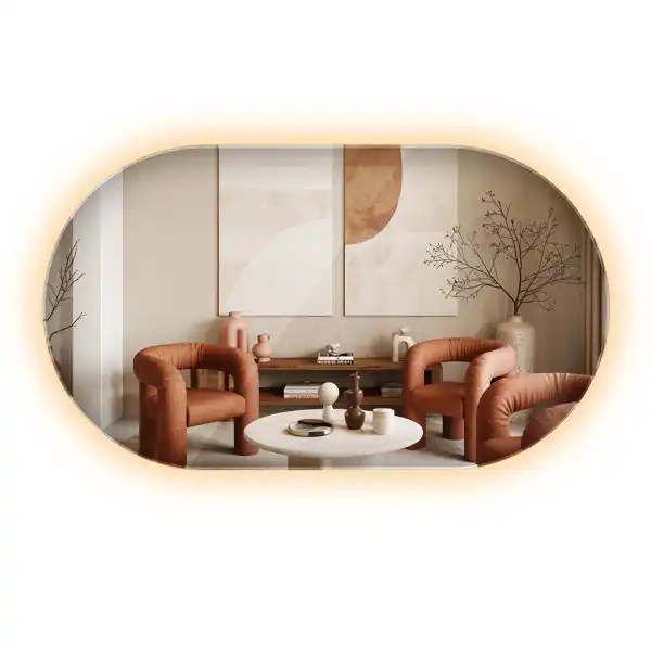 Miroir mural ovale sans cadre avec éclairage LED